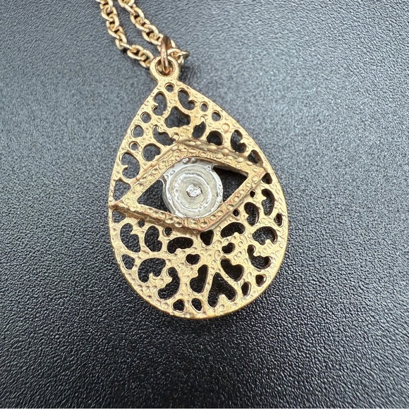 Evil Eye Two-Tone Gold and Silver Filigree Pendant Necklace - Picture 7 of 10